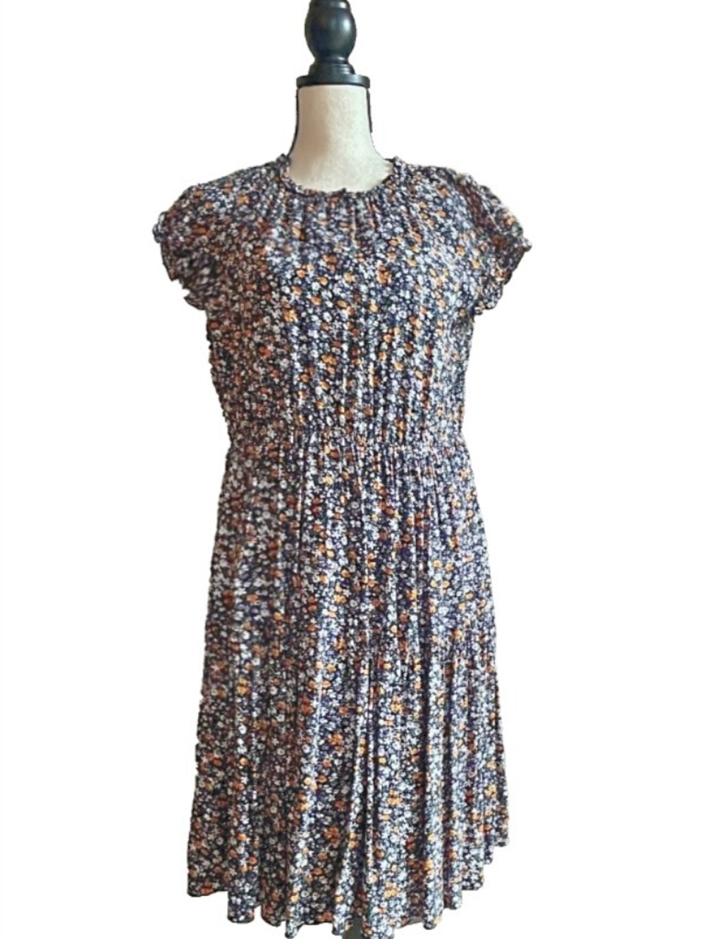 KIRUNDO | Tiered Small Floral Dress Ruffle Neck